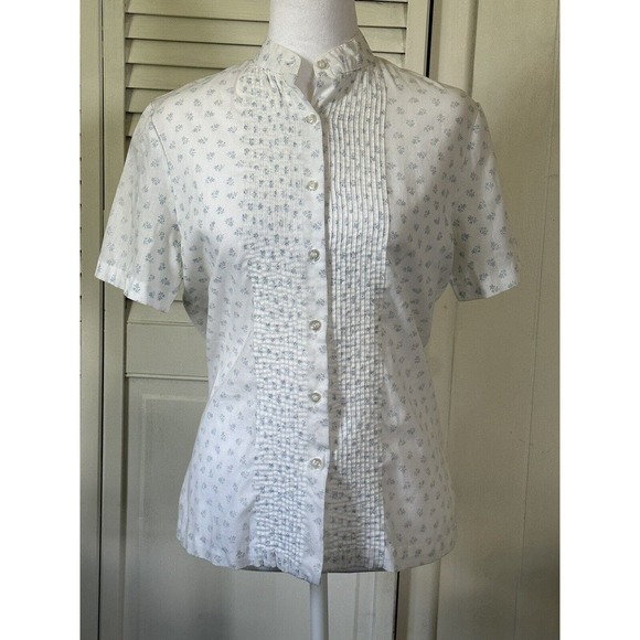 Vintage Rrrruss Blue White Floral Button Up Top Cottagecore Grannycore READ - Picture 1 of 13